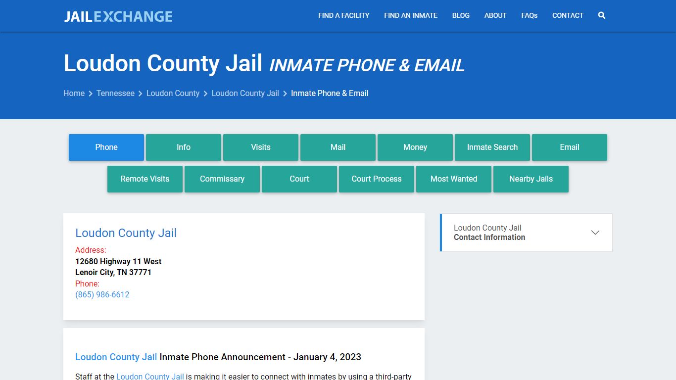 Inmate Phone - Loudon County Jail, TN - Jail Exchange